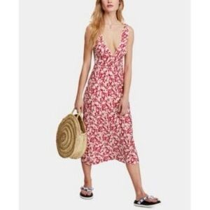 Free People Red and White Floral Midi Dress